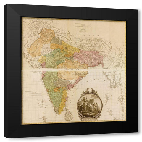 India Hindustan 1782 Black Modern Wood Framed Art Print by Vintage Maps