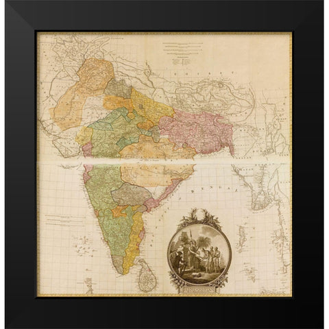 India Hindustan 1782 Black Modern Wood Framed Art Print by Vintage Maps
