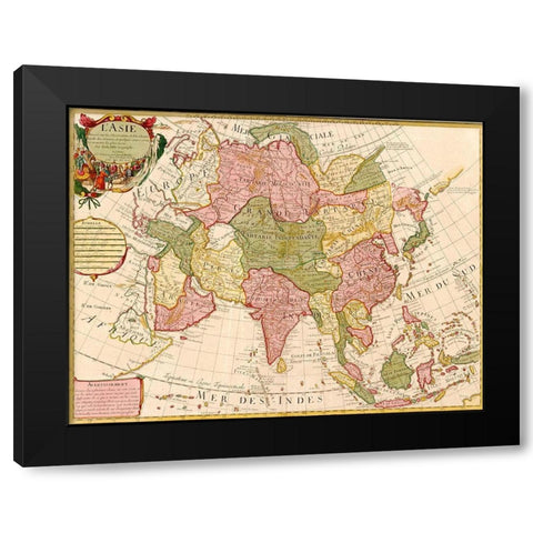 Asia 1700 Black Modern Wood Framed Art Print with Double Matting by Vintage Maps