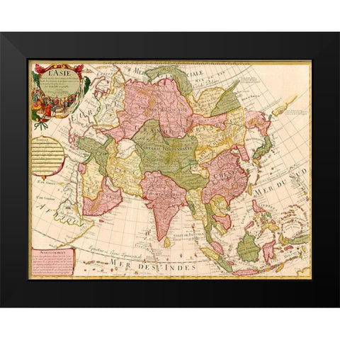 Asia 1700 Black Modern Wood Framed Art Print by Vintage Maps