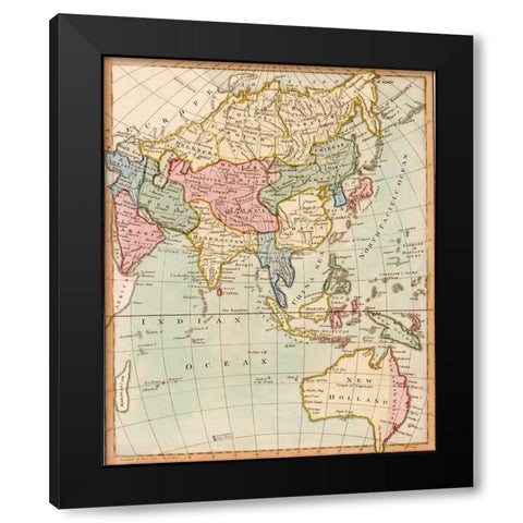 Asia 1796 Black Modern Wood Framed Art Print with Double Matting by Vintage Maps