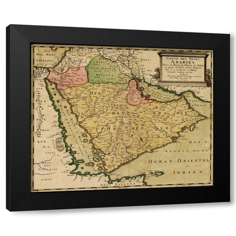 Three Arabias 1654 Black Modern Wood Framed Art Print by Vintage Maps