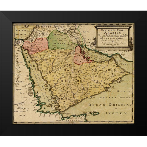 Three Arabias 1654 Black Modern Wood Framed Art Print by Vintage Maps
