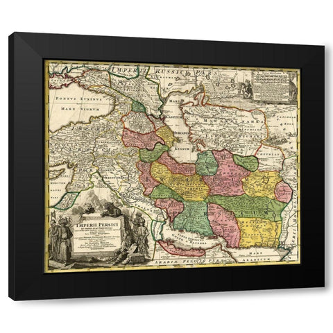 Imperial Persia Iran Black Modern Wood Framed Art Print with Double Matting by Vintage Maps