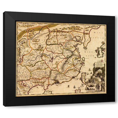 China 1700 Black Modern Wood Framed Art Print with Double Matting by Vintage Maps