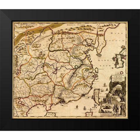 China 1700 Black Modern Wood Framed Art Print by Vintage Maps