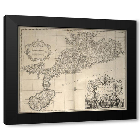 China and Hainan Island 1737 Black Modern Wood Framed Art Print with Double Matting by Vintage Maps