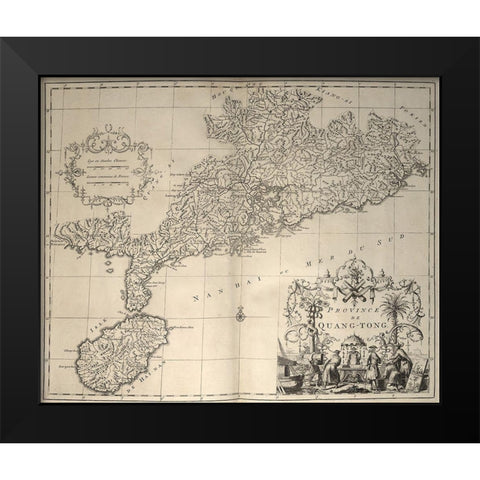 China and Hainan Island 1737 Black Modern Wood Framed Art Print by Vintage Maps
