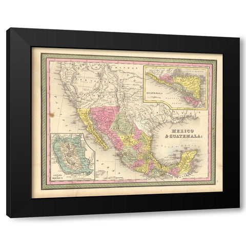 Mexico and Guatamala 1849 Black Modern Wood Framed Art Print with Double Matting by Vintage Maps