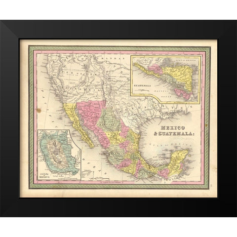 Mexico and Guatamala 1849 Black Modern Wood Framed Art Print by Vintage Maps