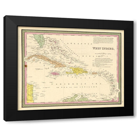 West Indies 1849 Black Modern Wood Framed Art Print with Double Matting by Vintage Maps