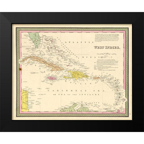 West Indies 1849 Black Modern Wood Framed Art Print by Vintage Maps