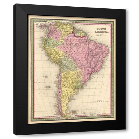 South America 1849 Black Modern Wood Framed Art Print by Vintage Maps