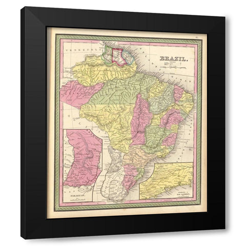 Brazil 1849 Black Modern Wood Framed Art Print with Double Matting by Vintage Maps