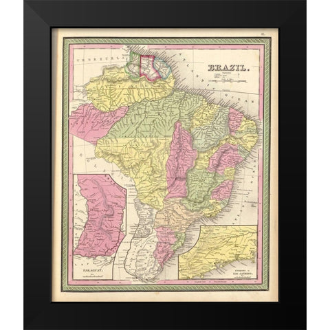 Brazil 1849 Black Modern Wood Framed Art Print by Vintage Maps