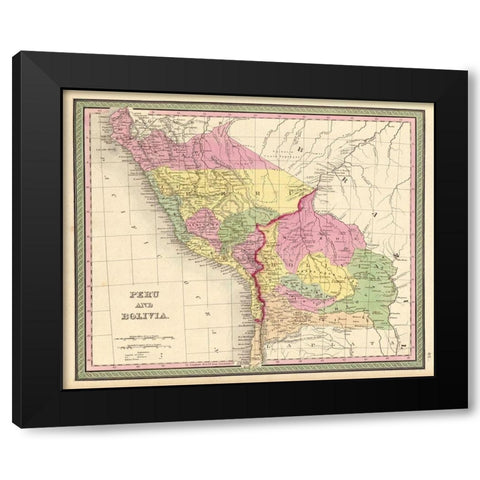 Peru and Bolivia 1849 Black Modern Wood Framed Art Print by Vintage Maps