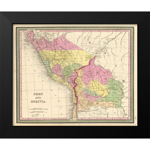 Peru and Bolivia 1849 Black Modern Wood Framed Art Print by Vintage Maps