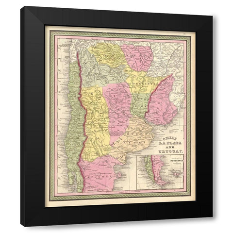 Chilie La Plata Uruguay 1849 Black Modern Wood Framed Art Print with Double Matting by Vintage Maps