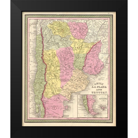 Chilie La Plata Uruguay 1849 Black Modern Wood Framed Art Print by Vintage Maps