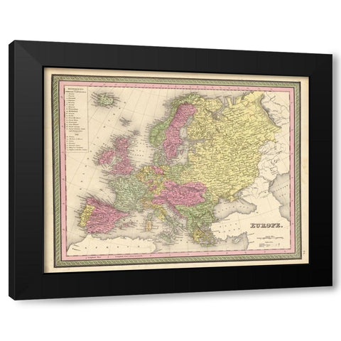 Europe 1849 Black Modern Wood Framed Art Print by Vintage Maps