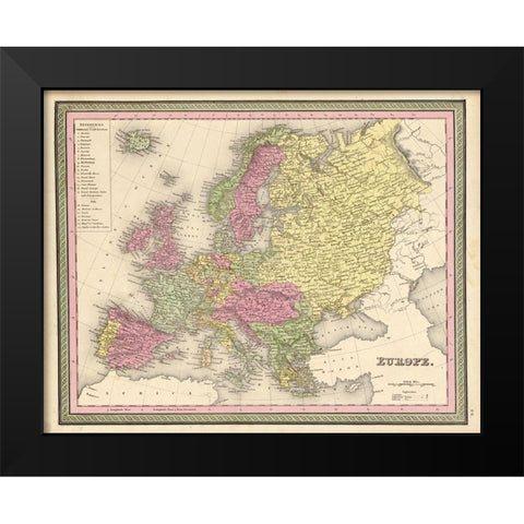 Europe 1849 Black Modern Wood Framed Art Print by Vintage Maps