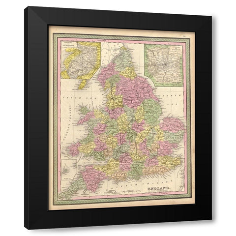 England 1849 Black Modern Wood Framed Art Print with Double Matting by Vintage Maps