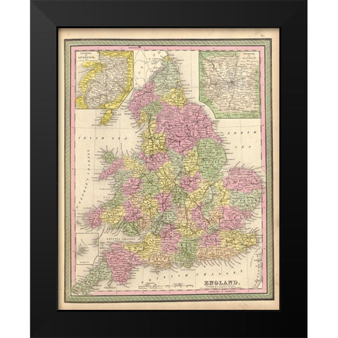 England 1849 Black Modern Wood Framed Art Print by Vintage Maps