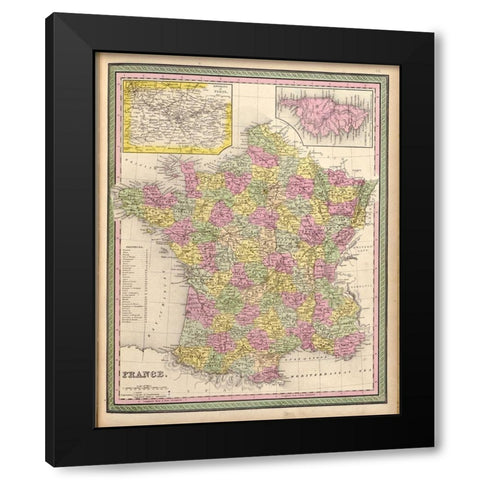 France 1849 Black Modern Wood Framed Art Print by Vintage Maps
