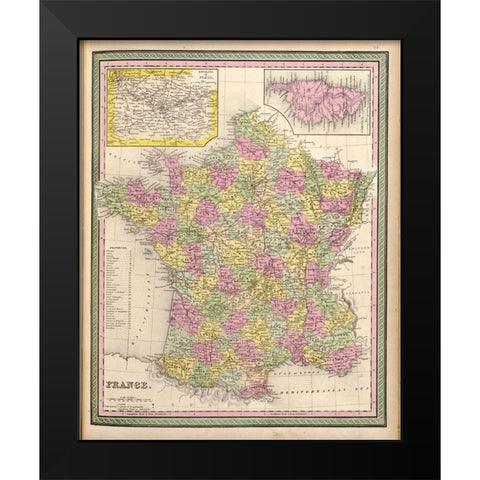 France 1849 Black Modern Wood Framed Art Print by Vintage Maps