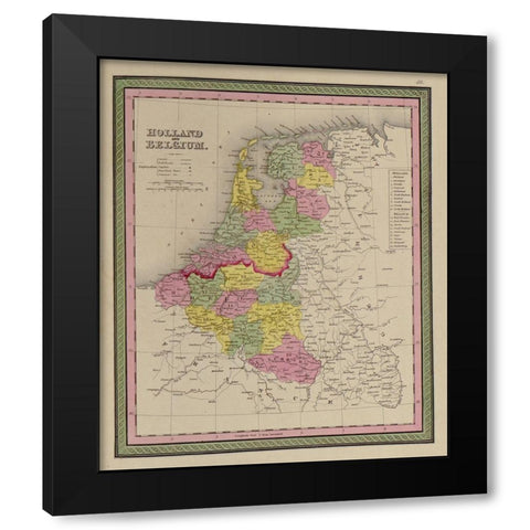 Holland and Belgium 1849 Black Modern Wood Framed Art Print with Double Matting by Vintage Maps