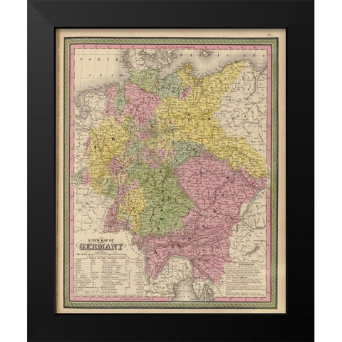 Germany 1849 Black Modern Wood Framed Art Print by Vintage Maps