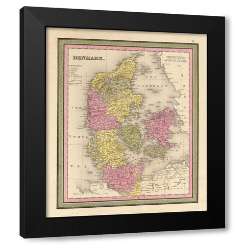 Denmark 1849 Black Modern Wood Framed Art Print with Double Matting by Vintage Maps