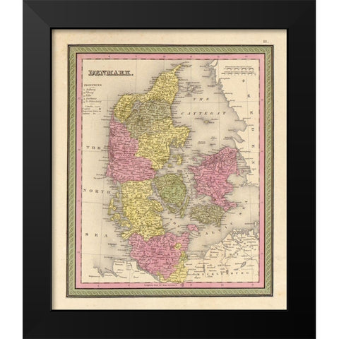 Denmark 1849 Black Modern Wood Framed Art Print by Vintage Maps
