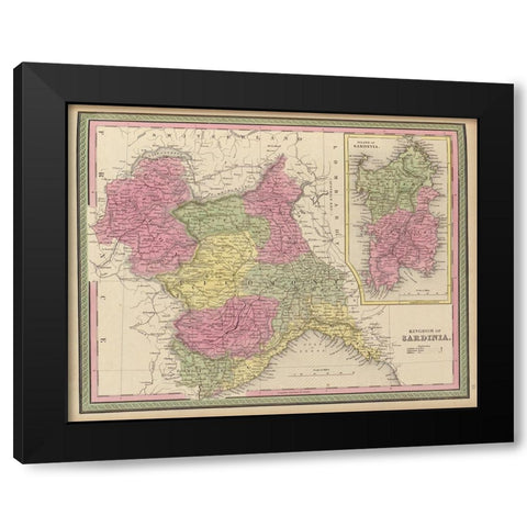 Sardinia 1849 Black Modern Wood Framed Art Print with Double Matting by Vintage Maps