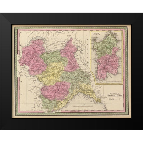 Sardinia 1849 Black Modern Wood Framed Art Print by Vintage Maps