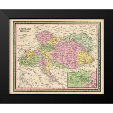 Austrian Empire 1849 Black Modern Wood Framed Art Print by Vintage Maps