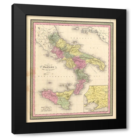 Naples and the Two Sicilies 1849 Black Modern Wood Framed Art Print with Double Matting by Vintage Maps