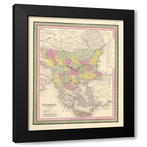 Turkey 1849 Black Modern Wood Framed Art Print by Vintage Maps