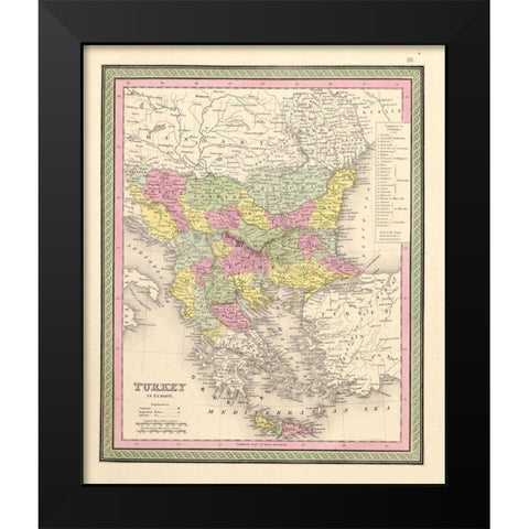 Turkey 1849 Black Modern Wood Framed Art Print by Vintage Maps