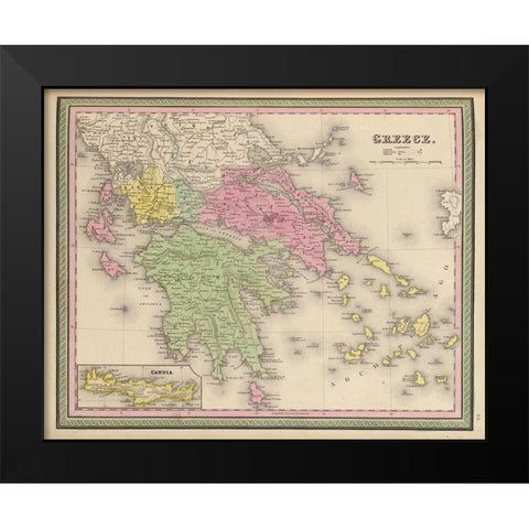 Greece 1849 Black Modern Wood Framed Art Print by Vintage Maps