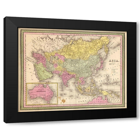 Asia 1849 Black Modern Wood Framed Art Print by Vintage Maps