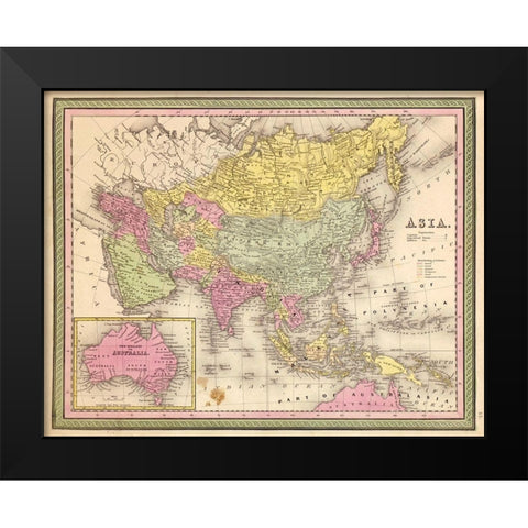 Asia 1849 Black Modern Wood Framed Art Print by Vintage Maps