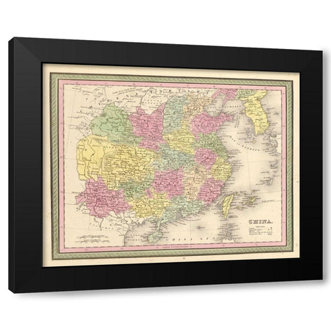 China 1849 Black Modern Wood Framed Art Print with Double Matting by Vintage Maps
