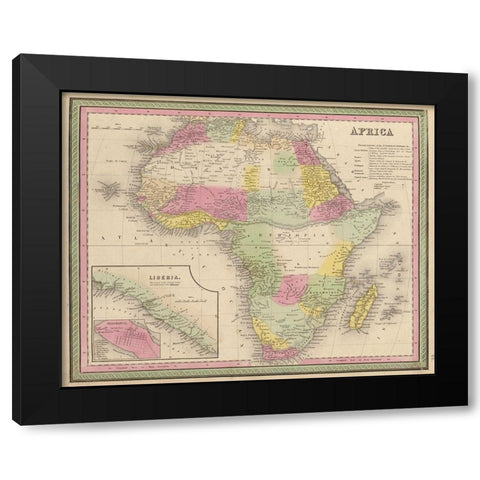Africa 1849 Black Modern Wood Framed Art Print with Double Matting by Vintage Maps