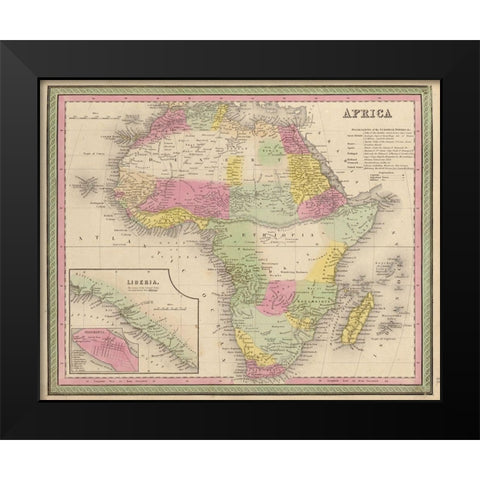 Africa 1849 Black Modern Wood Framed Art Print by Vintage Maps