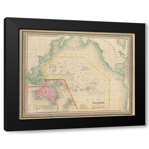 Oceania and The Pacific Ocean 1849 Black Modern Wood Framed Art Print with Double Matting by Vintage Maps