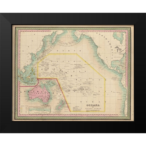 Oceania and The Pacific Ocean 1849 Black Modern Wood Framed Art Print by Vintage Maps