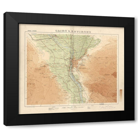Cairo and Its Environs 1925 Black Modern Wood Framed Art Print by Vintage Maps