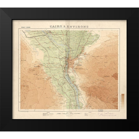 Cairo and Its Environs 1925 Black Modern Wood Framed Art Print by Vintage Maps