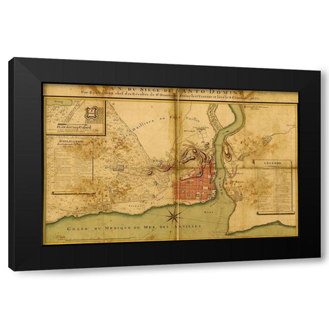 Siege of Santo Domingo 1895 Black Modern Wood Framed Art Print with Double Matting by Vintage Maps